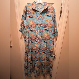 Holly Shae Design Tropical Colorful Printed Button-Up Maxi Dress